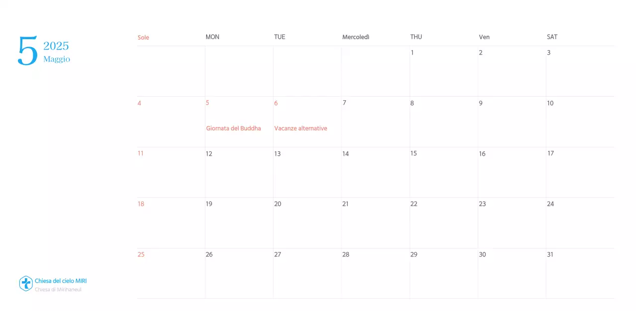 Calendario ecclesiastico blu di concezione moderna