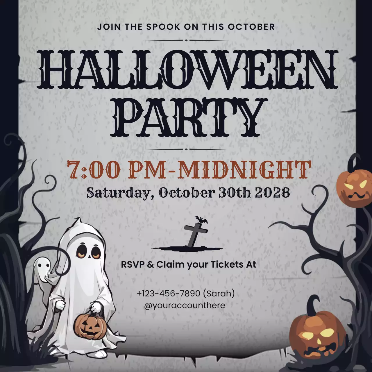 Grey Gothic Halloween Invitation Social Media Post