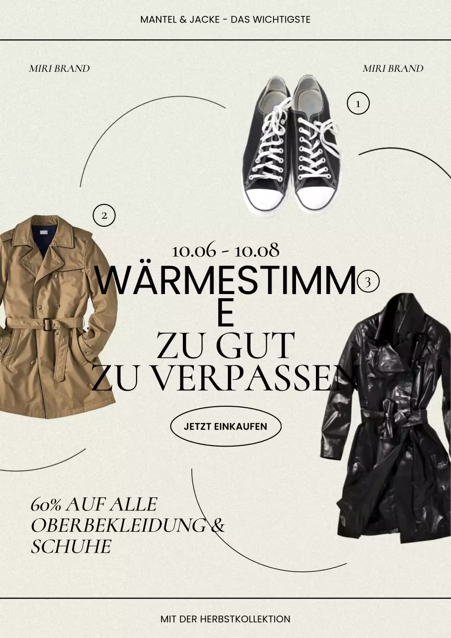 Moderne herbstliche Kleidungsanzeige in Elfenbein und Schwarz