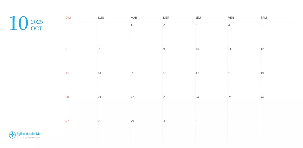 Calendrier d'église moderne bleu