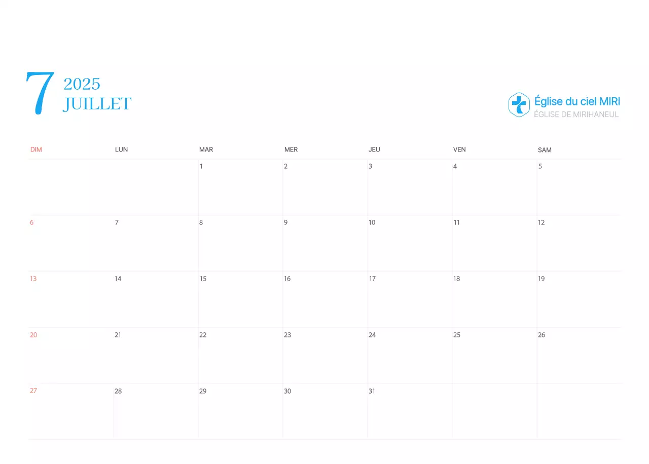 Calendrier d'église moderne bleu