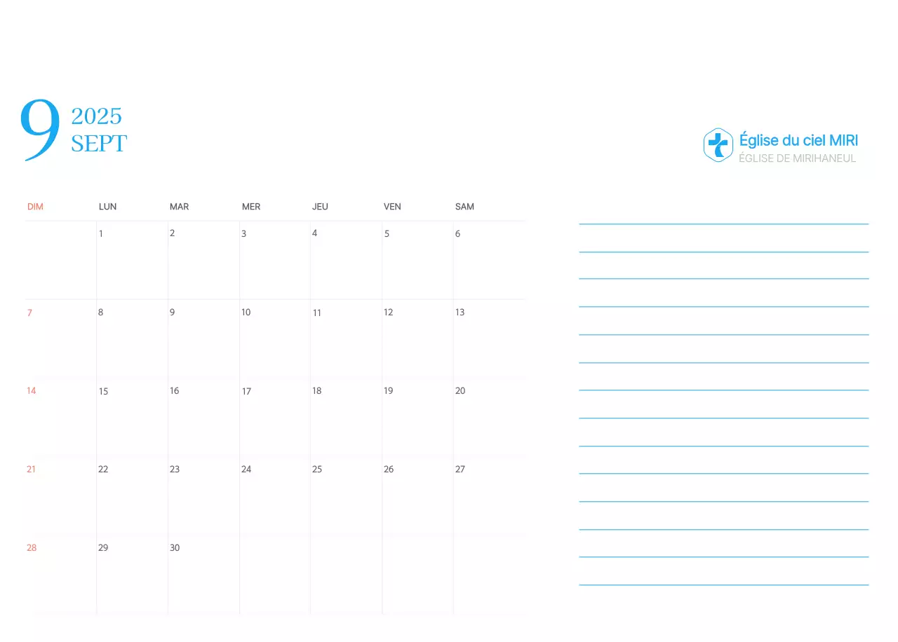 Calendrier d'église moderne bleu