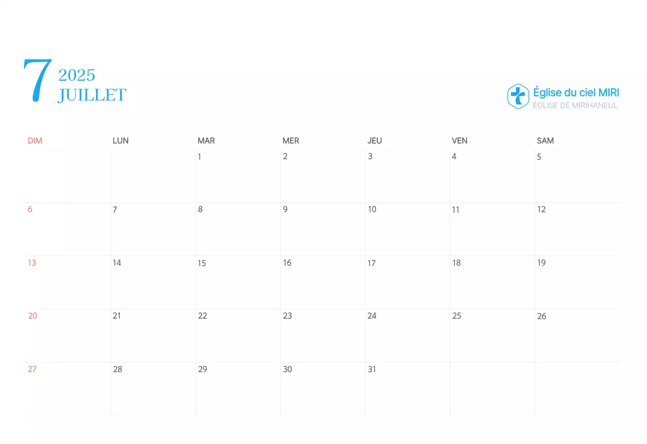 Calendrier d'église moderne bleu
