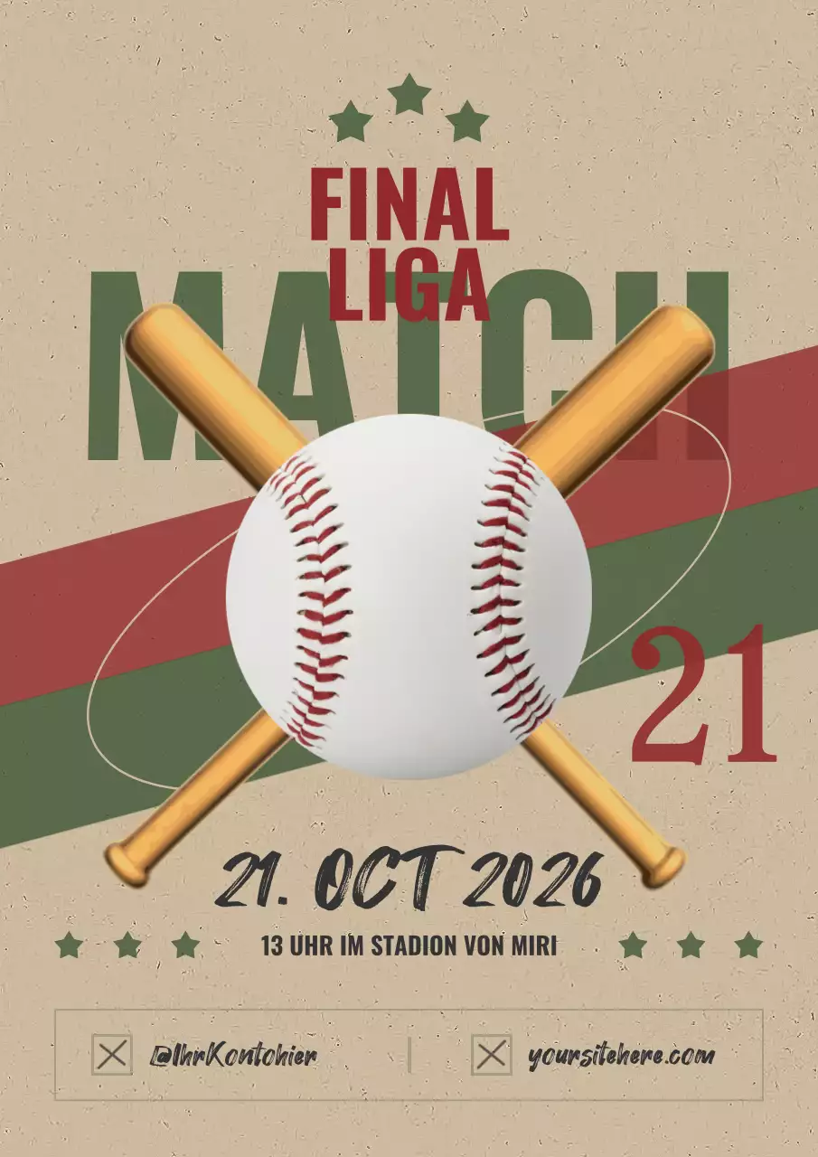 Retro-Baseballspiel-Werbung in Beige und Rot