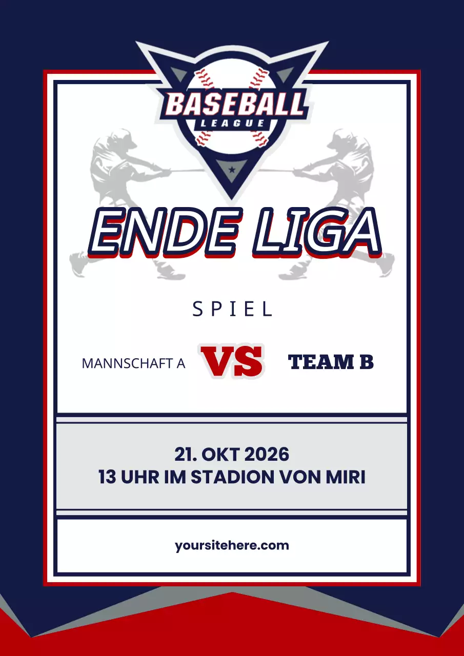 Förderung von Baseballspielen mit marineblauen und roten Akzenten