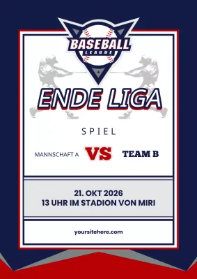 Förderung von Baseballspielen mit marineblauen und roten Akzenten