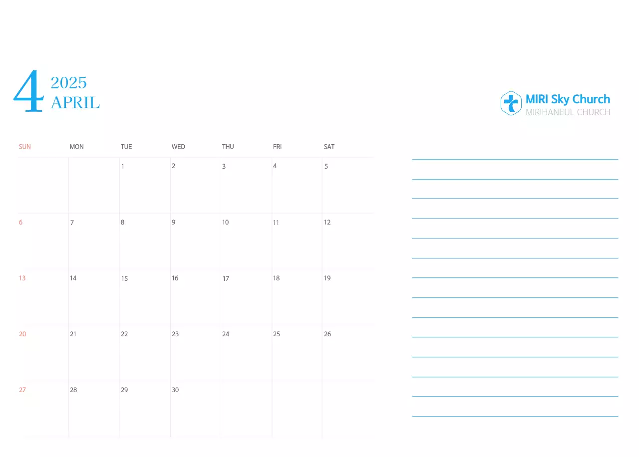 Blue modern concept church calendar