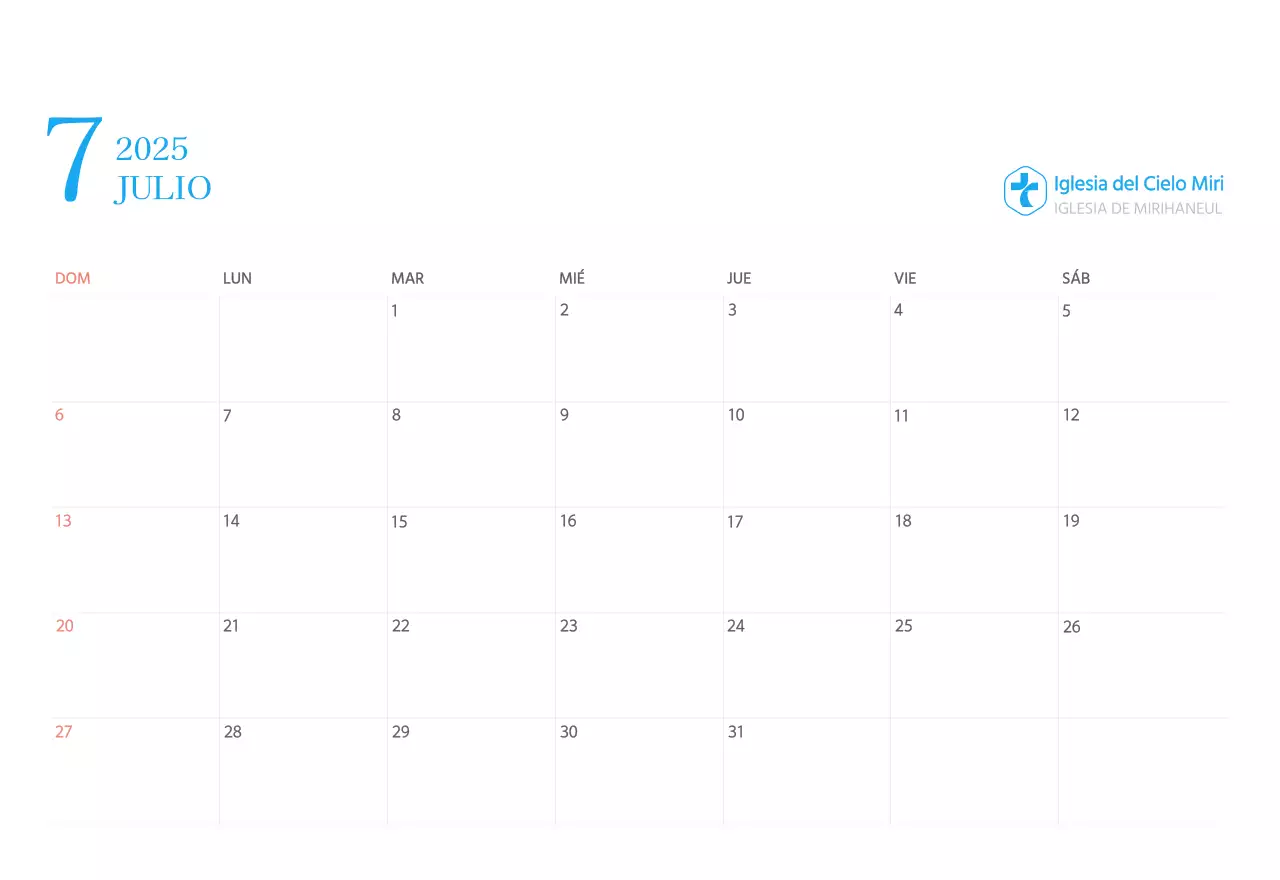 Calendario eclesiástico azul de concepto moderno