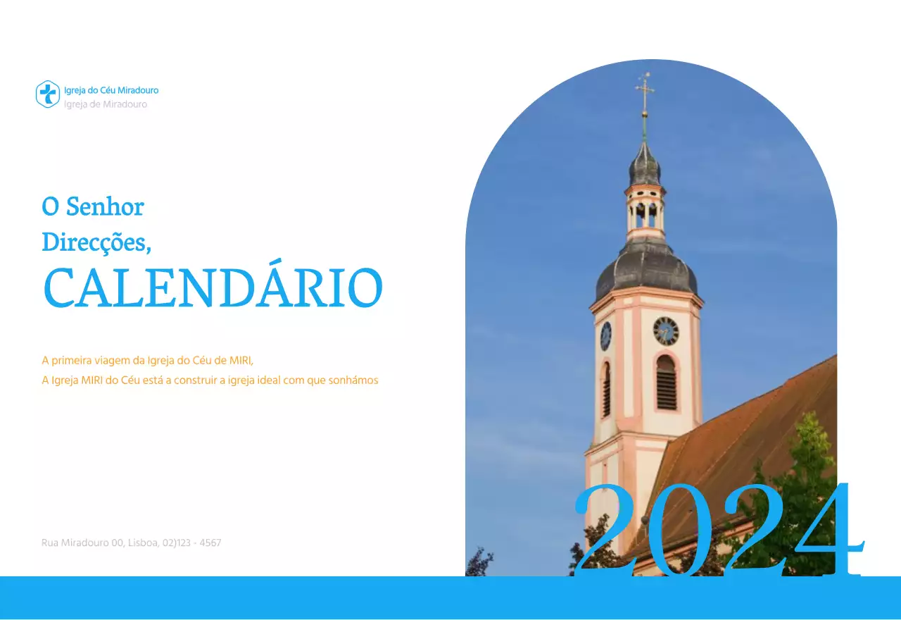 Calendário de igreja azul com conceito moderno