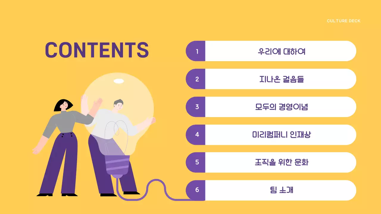 노랑과 보라의 심플한 기업 컬쳐북 안내서