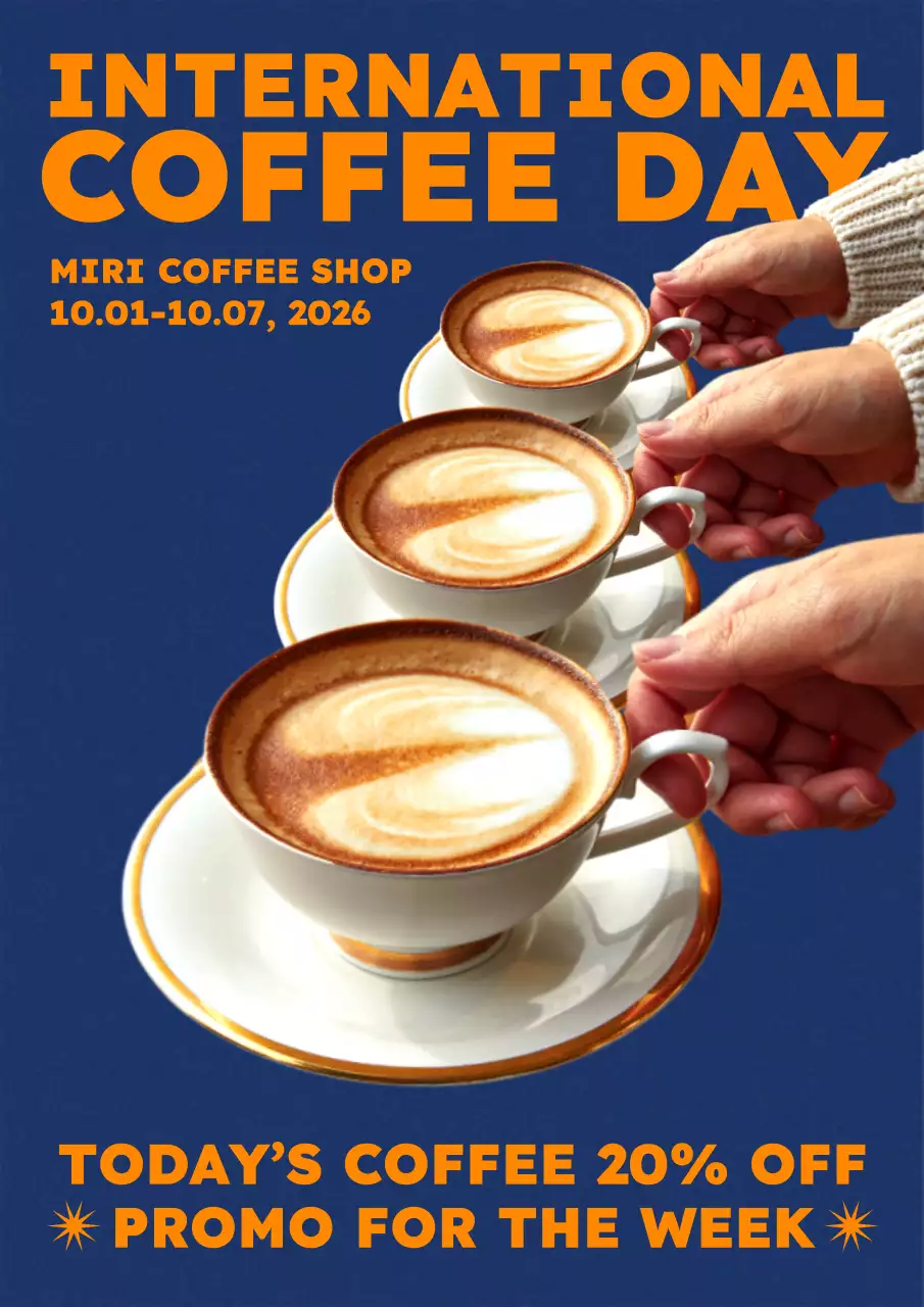 Blue Trendy Coffee Promotion Poster