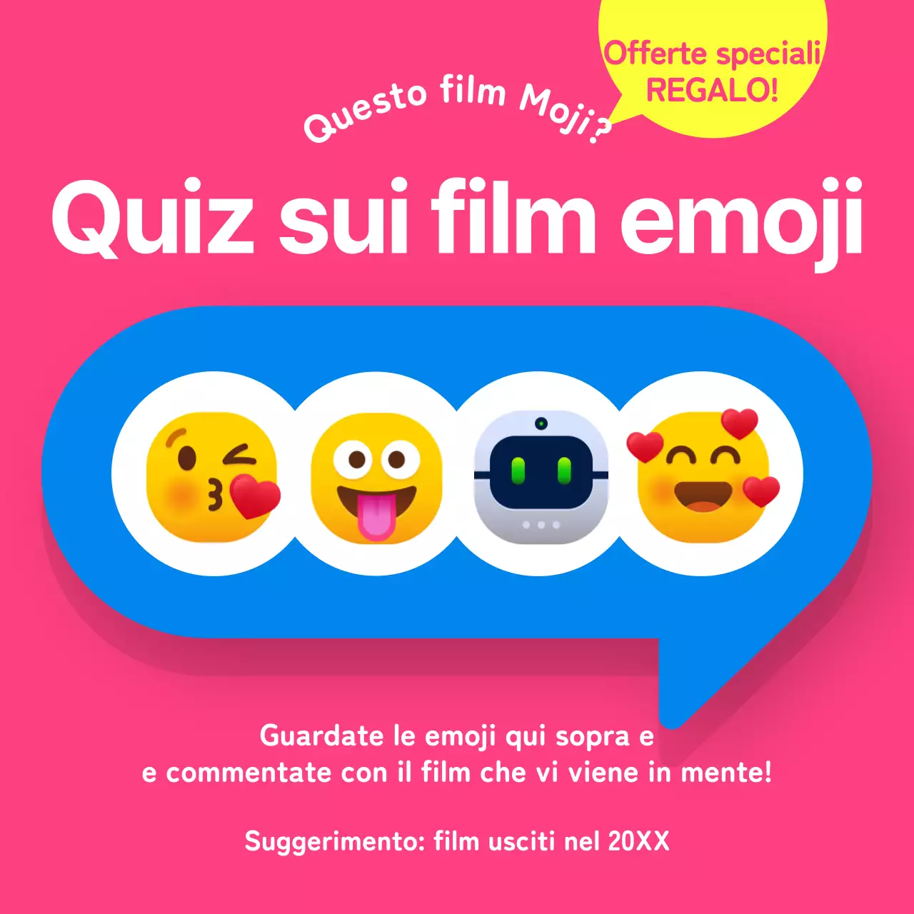 Una campagna di eventi emoji trivia in rosa acceso e kitsch