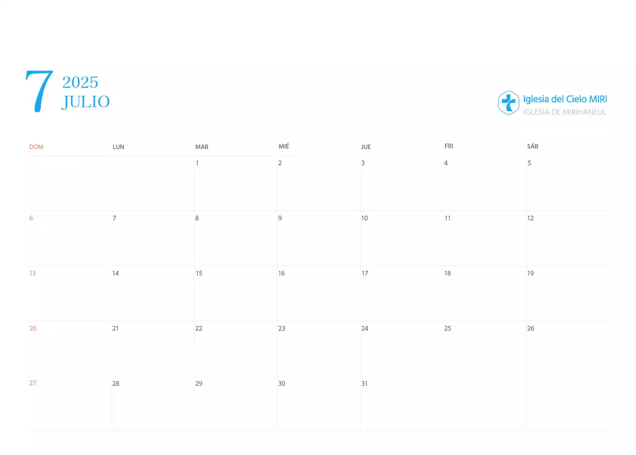 Calendario eclesiástico azul de concepto moderno