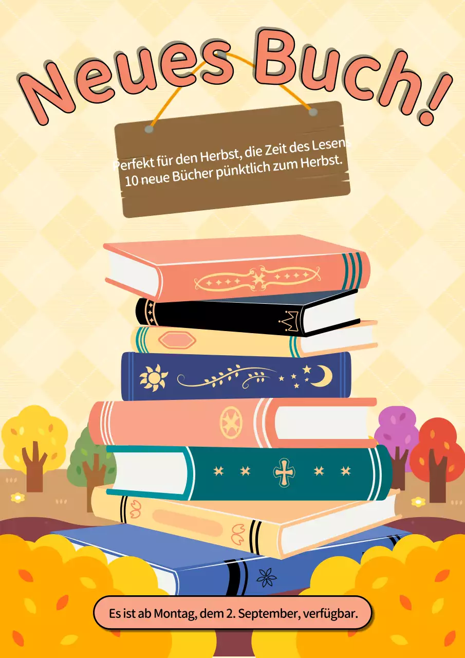 Ankündigung der Ankunft eines neuen Buches in Gelb