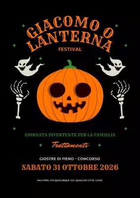 Annuncio nero e arancione per un simpatico evento di intaglio di zucche di Halloween