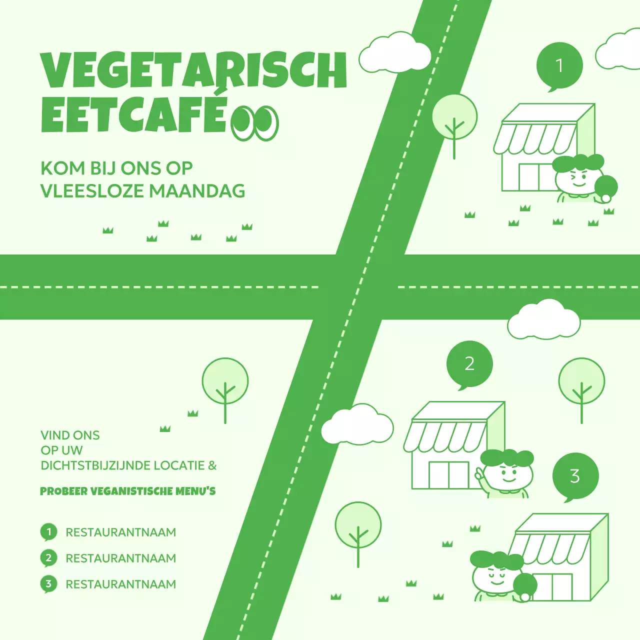 Promoot een schattig vegetarisch restaurant in chartreuse en groen