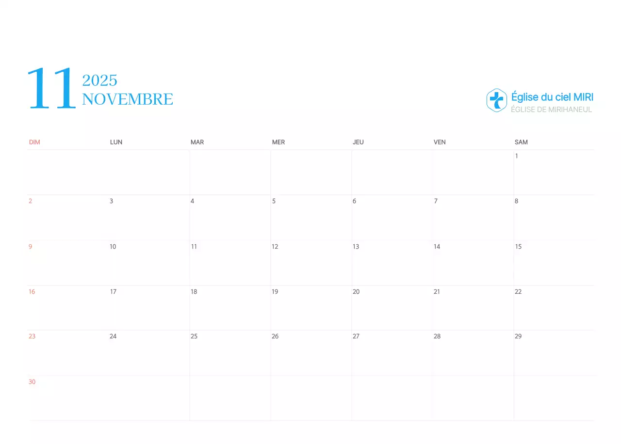 Calendrier d'église moderne bleu