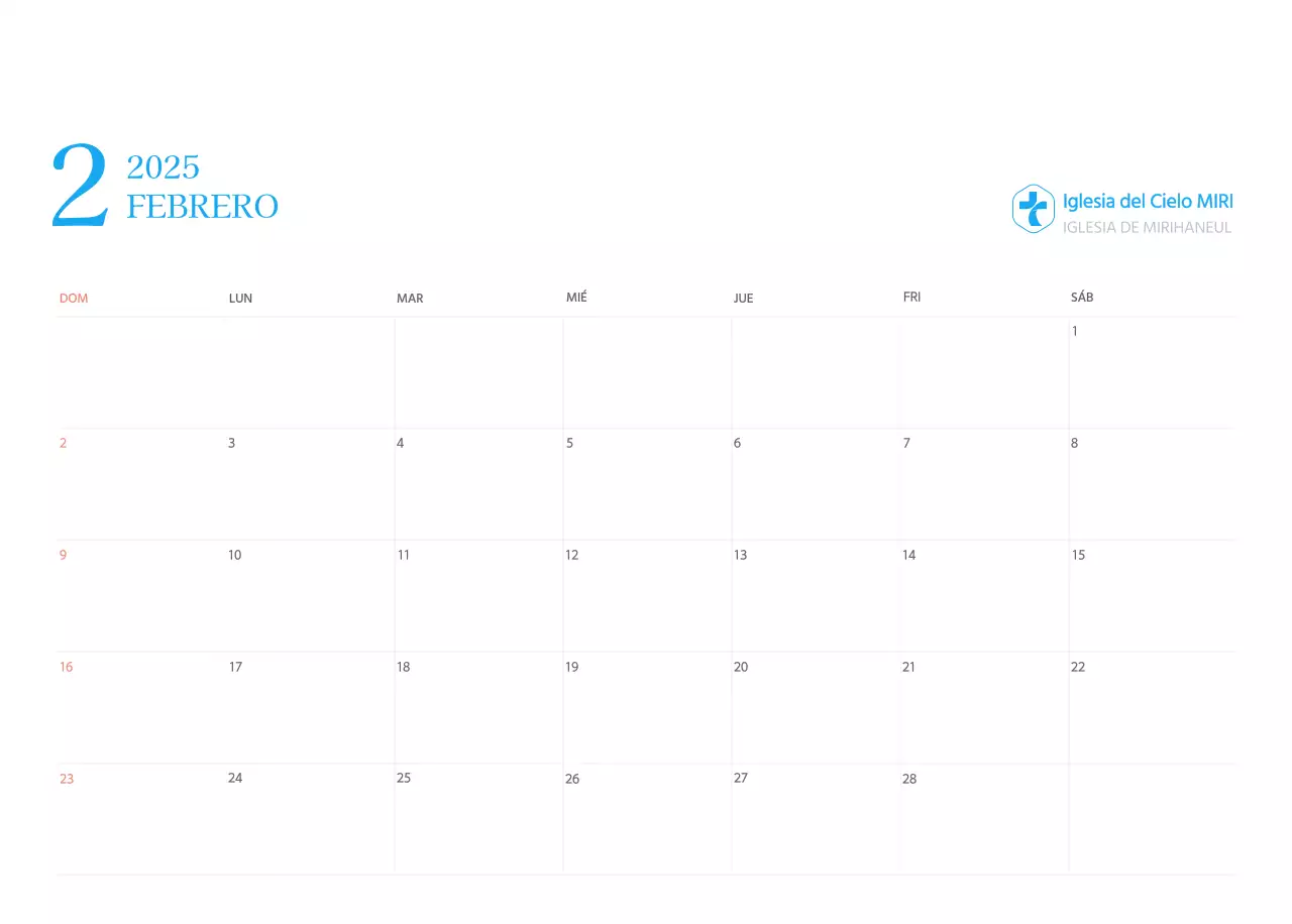 Calendario eclesiástico azul de concepto moderno