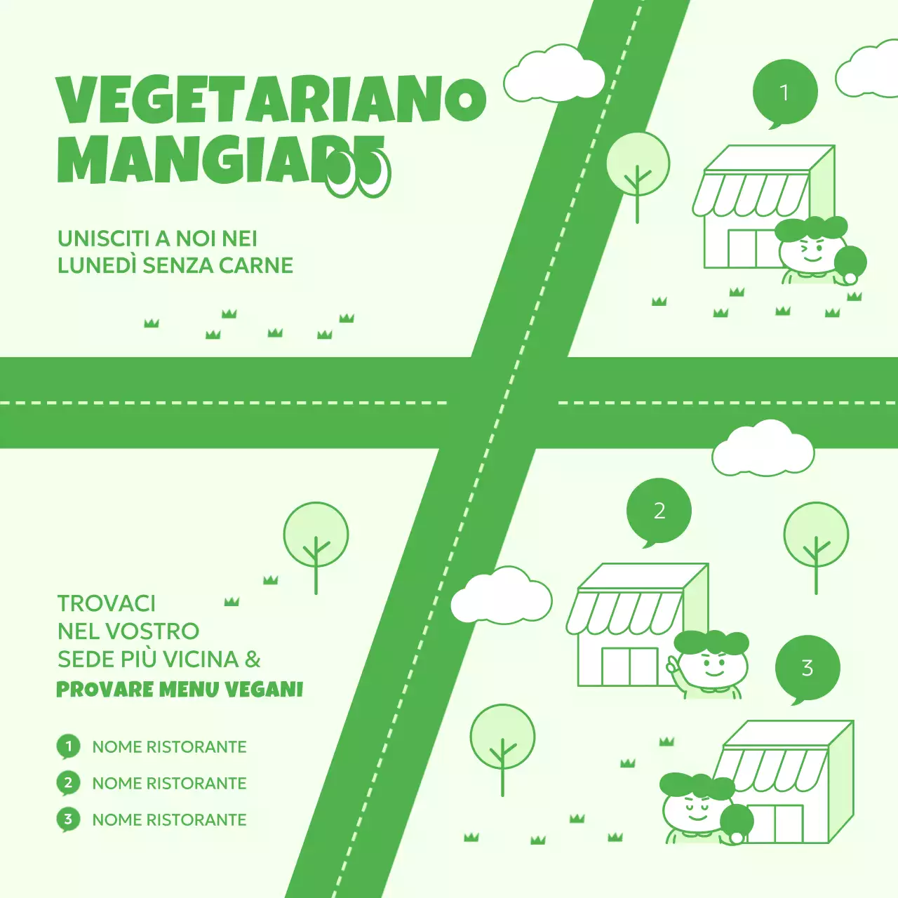 Promuovere un simpatico ristorante vegetariano in chartreuse e verde