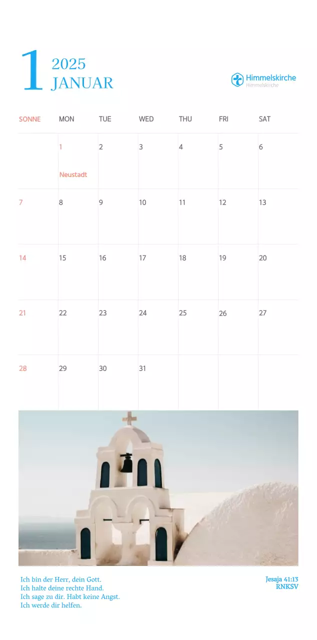 Blaues modernes Konzept Kirchenkalender