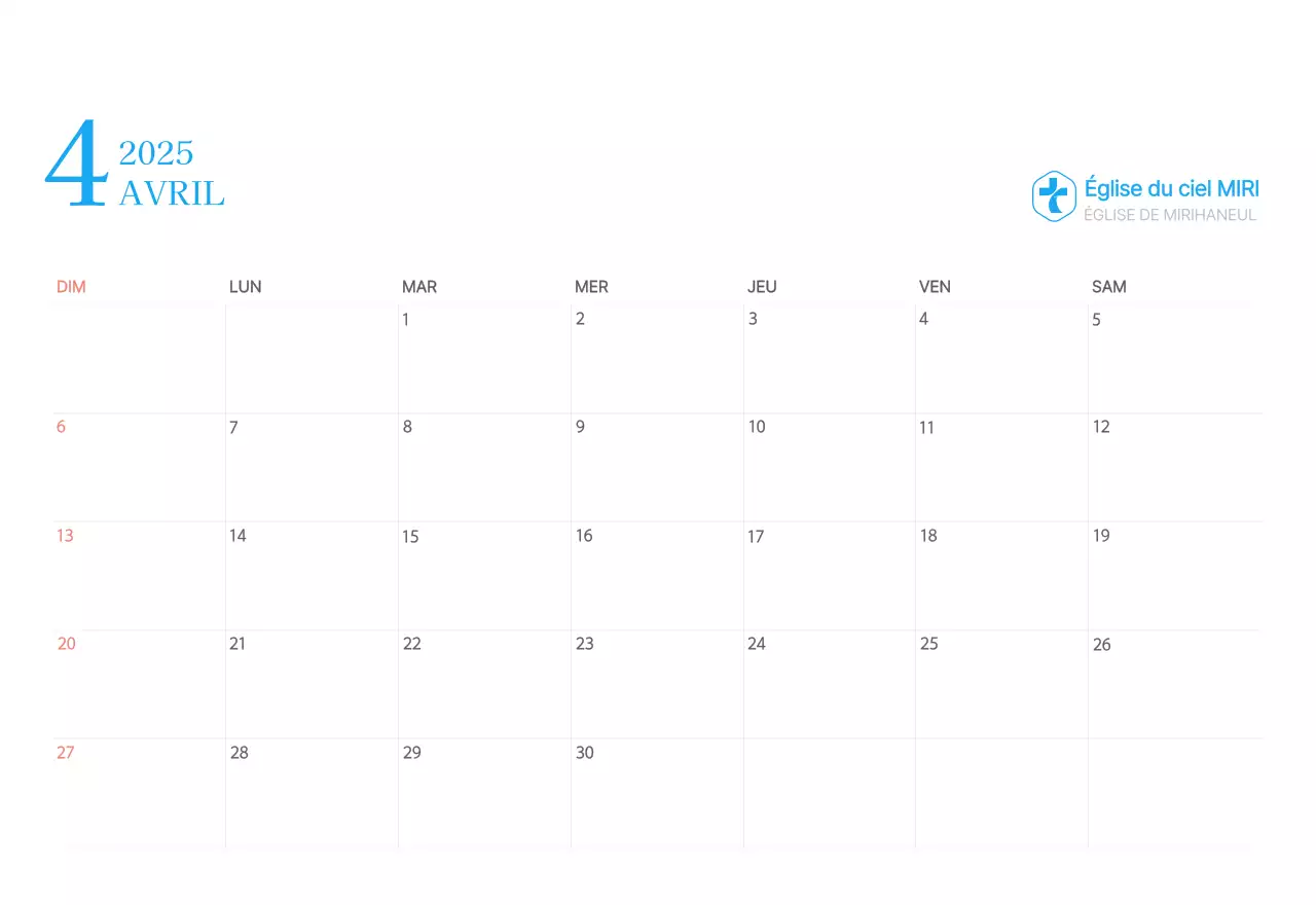 Calendrier d'église moderne bleu