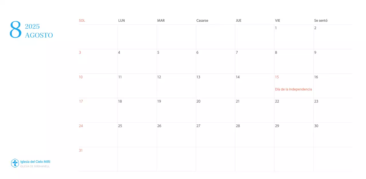 Calendario eclesiástico azul de concepto moderno