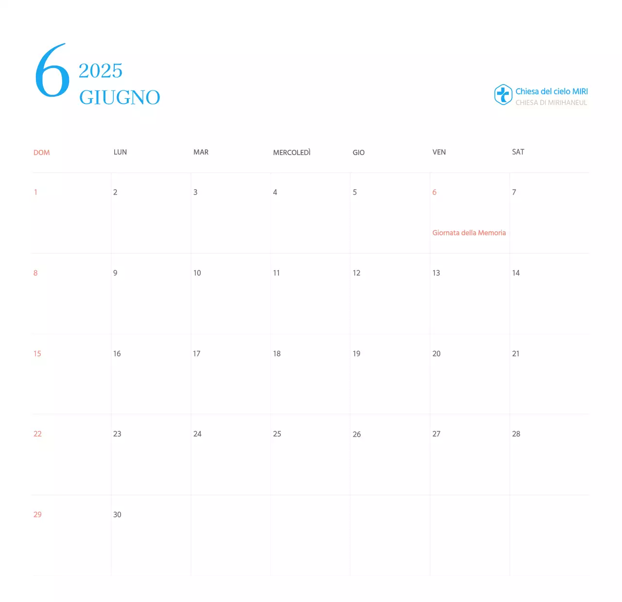 Calendario ecclesiastico blu di concezione moderna