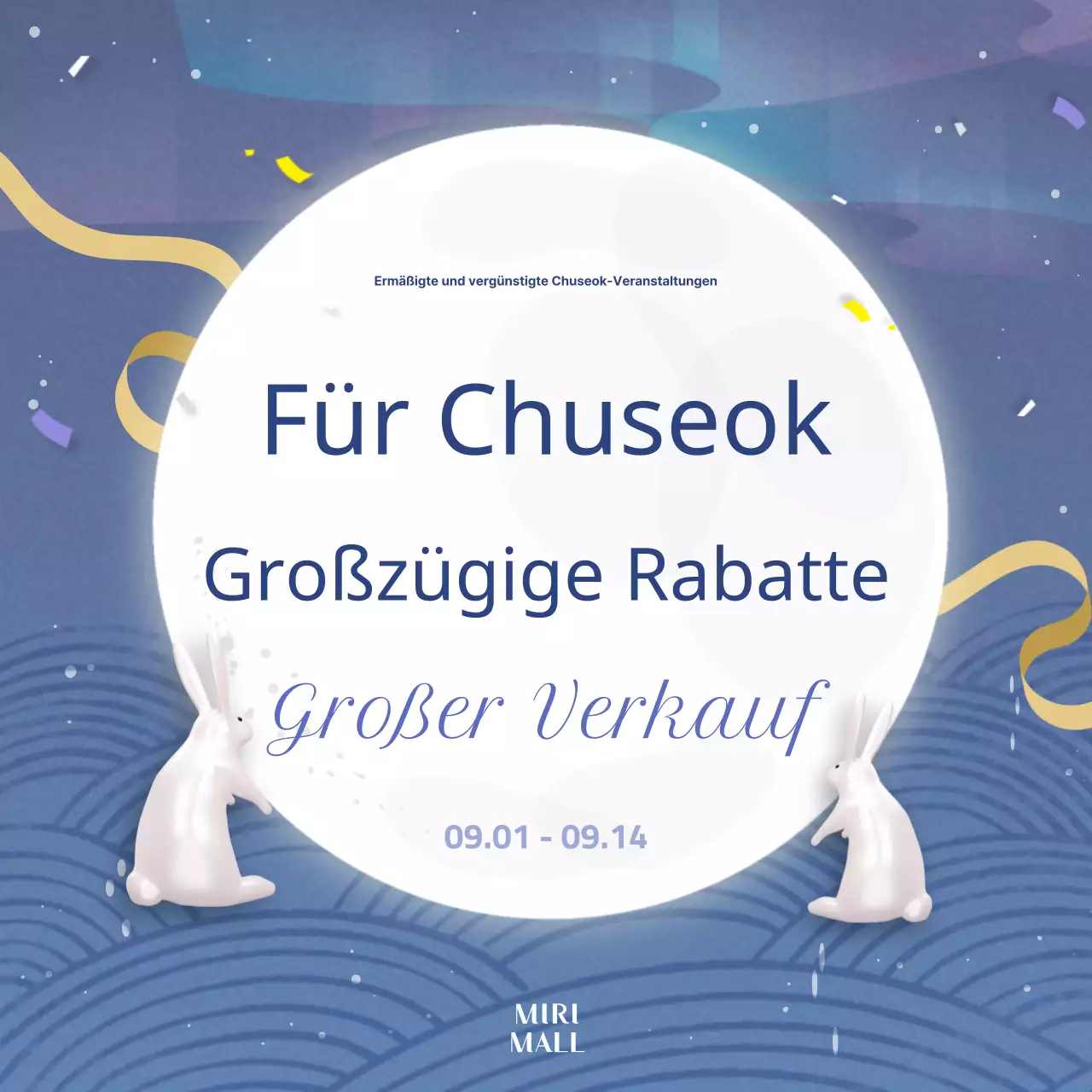 Eine orientalische, blau-gelbe Mittherbstfest-Verkaufsanzeige