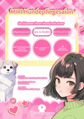 Werbung für einen kitschigen Hundefriseursalon in Pink