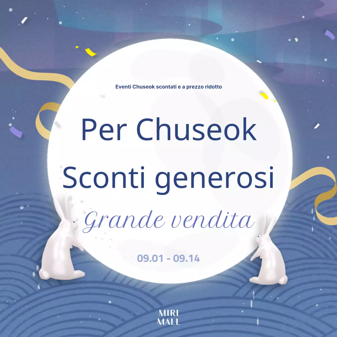 Un'inserzione orientale di vendita del Festival di Metà Autunno, di colore blu e giallo