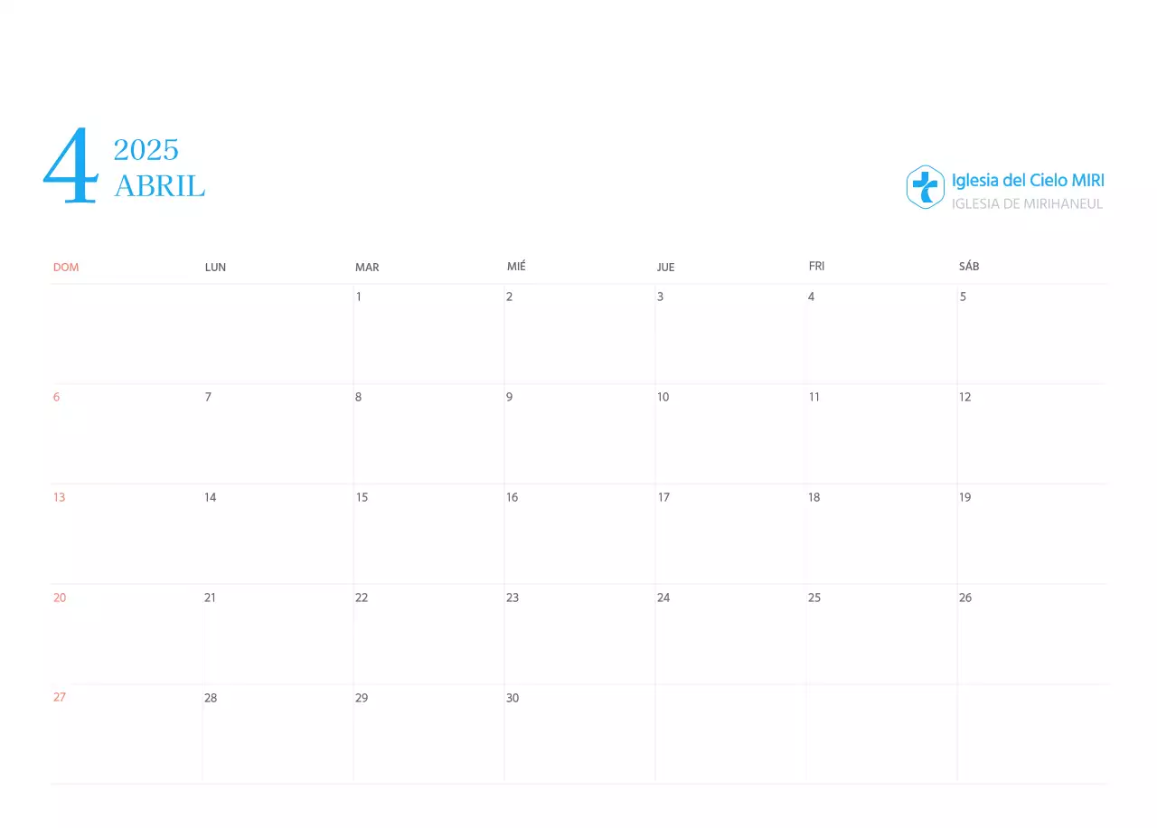 Calendario eclesiástico azul de concepto moderno