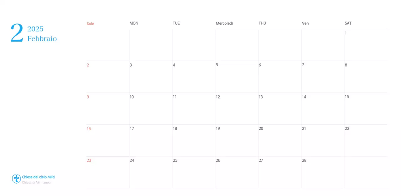 Calendario ecclesiastico blu di concezione moderna