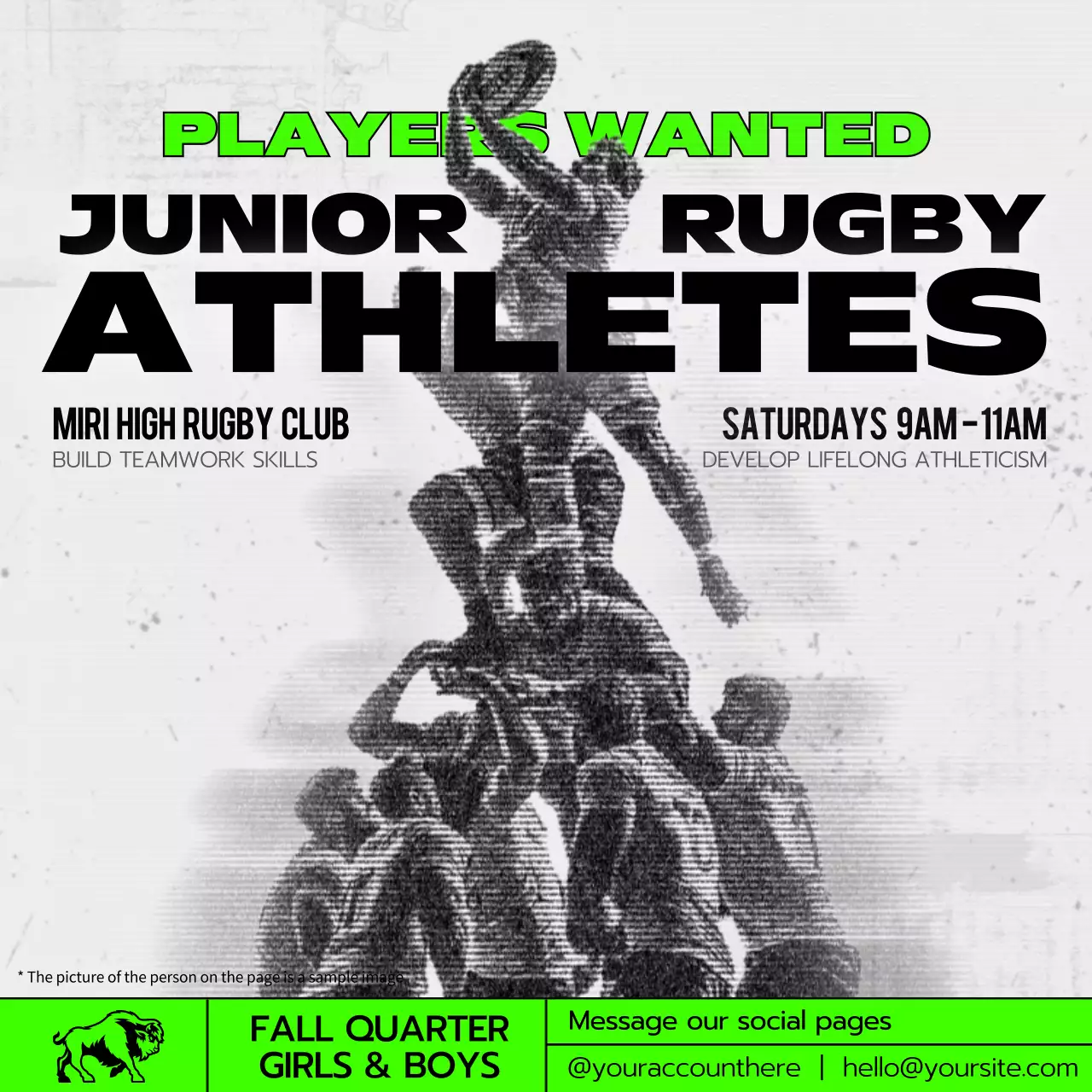 Neon Bold Rugby Recruitment Social Media Post
