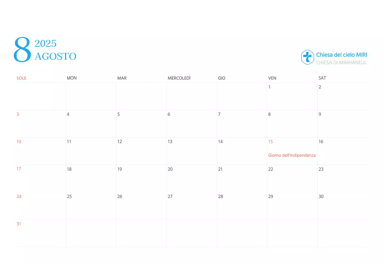 Calendario ecclesiastico blu di concezione moderna