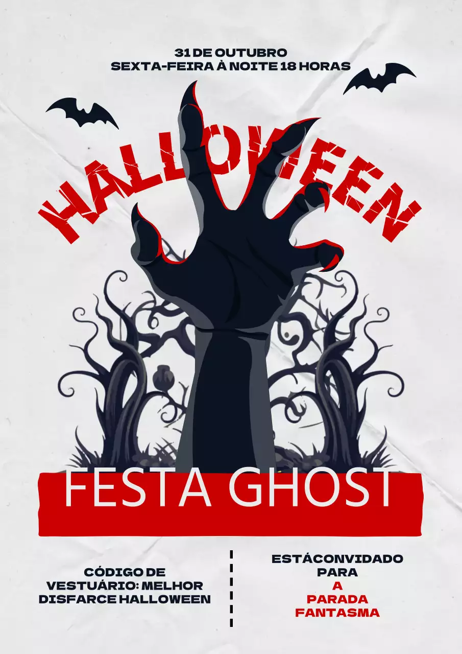 Anúncio da festa de Halloween Cyberpunk em vermelho e preto