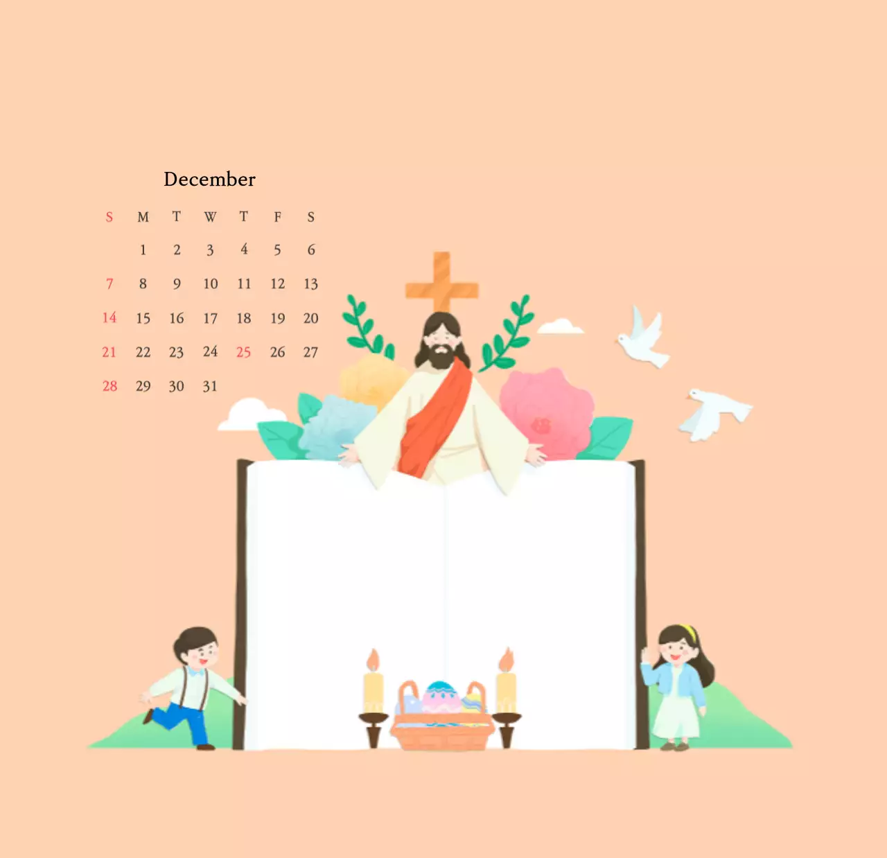 Nhà thờ với những hình minh họa dễ thương với màu sắc ấm áp