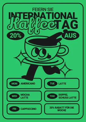 Retro-Kaffee des Tages Deal Anzeige in grün und schwarz