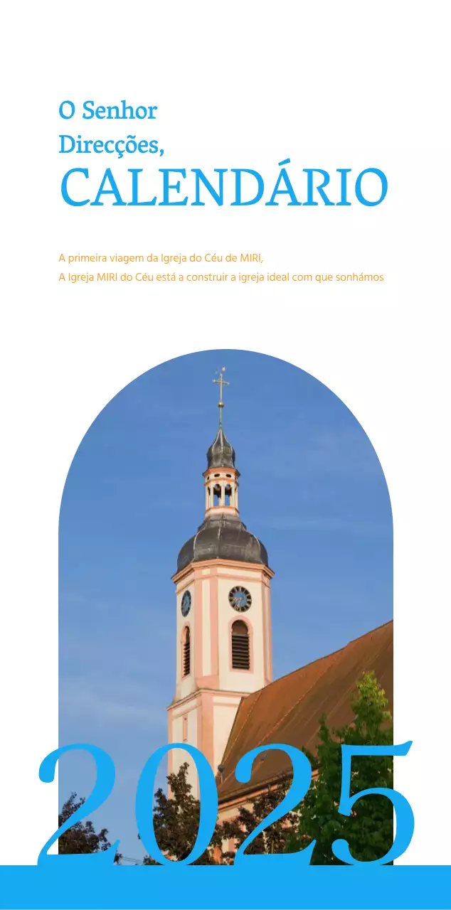 Calendário de igreja azul com conceito moderno