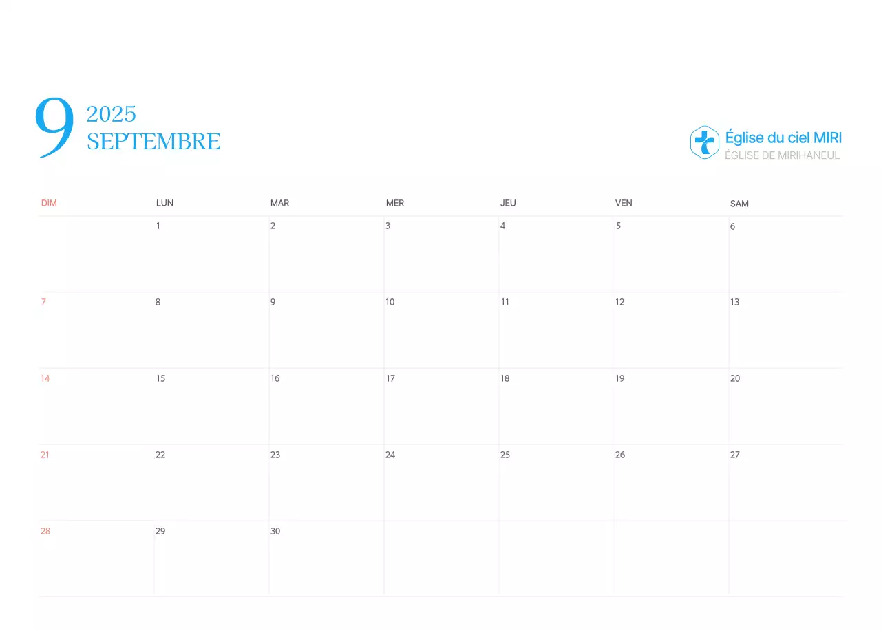 Calendrier d'église moderne bleu