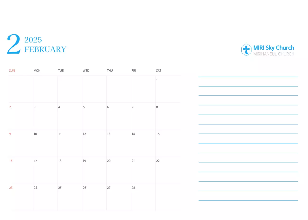 Blue modern concept church calendar