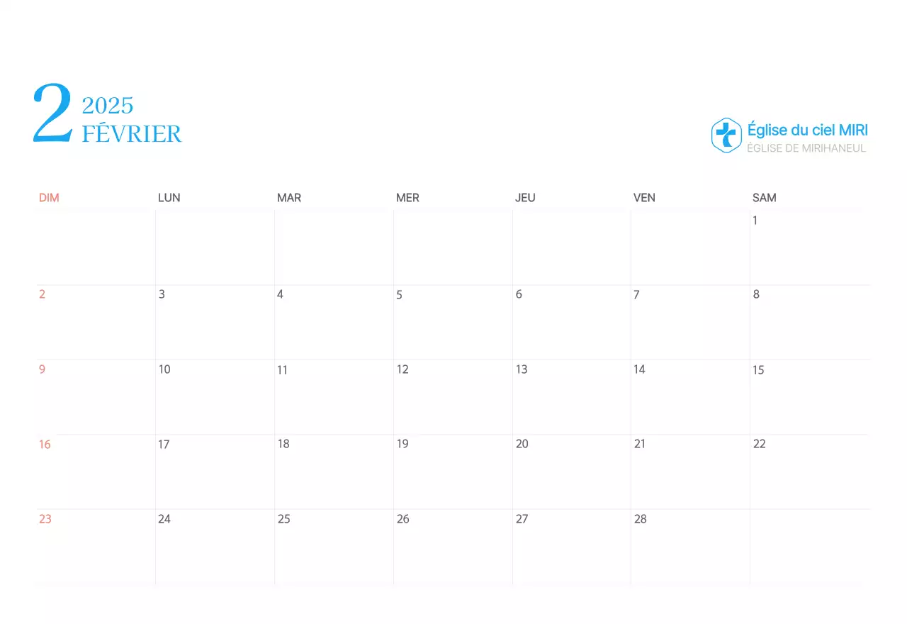 Calendrier d'église moderne bleu