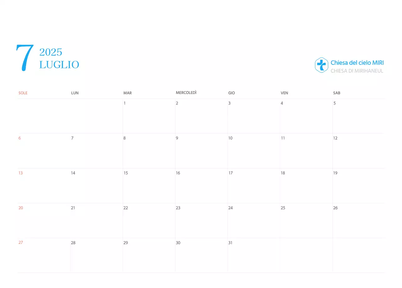 Calendario ecclesiastico blu di concezione moderna
