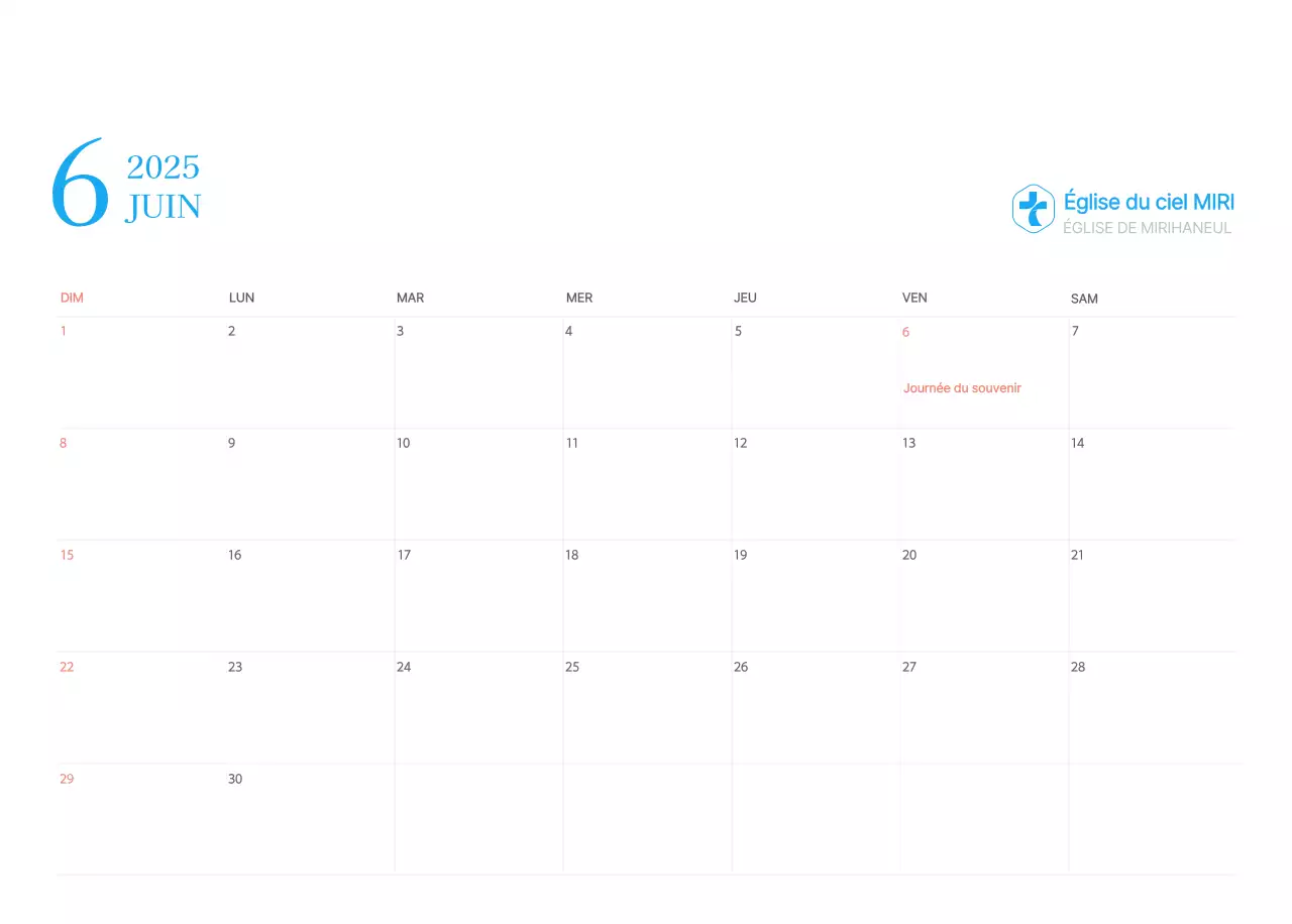 Calendrier d'église moderne bleu