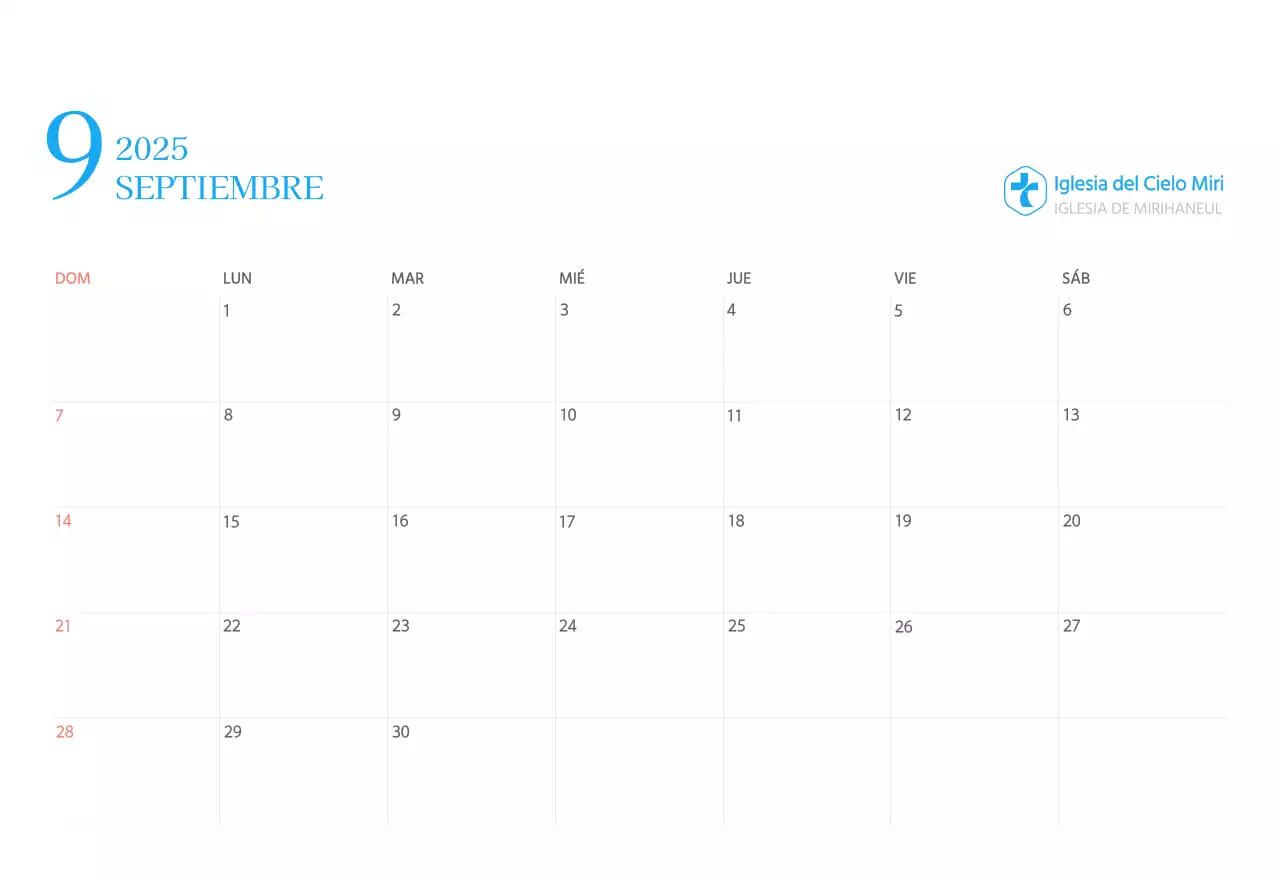 Calendario eclesiástico azul de concepto moderno