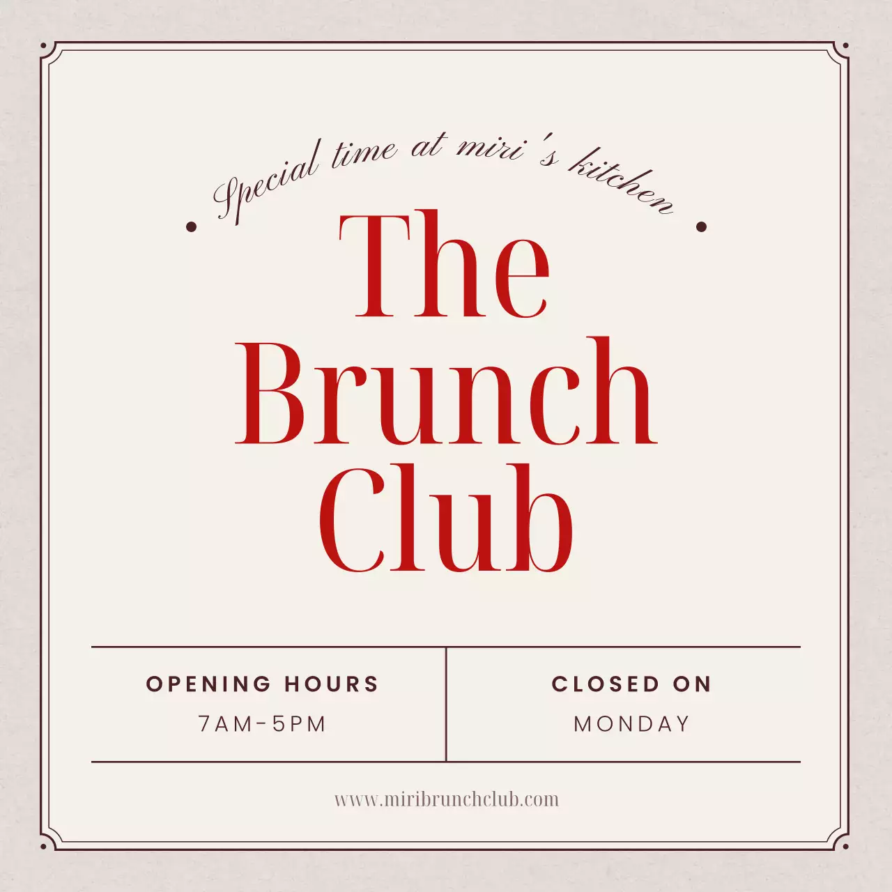 베이지색의 미니멀한 레스토랑 영업시간 정보