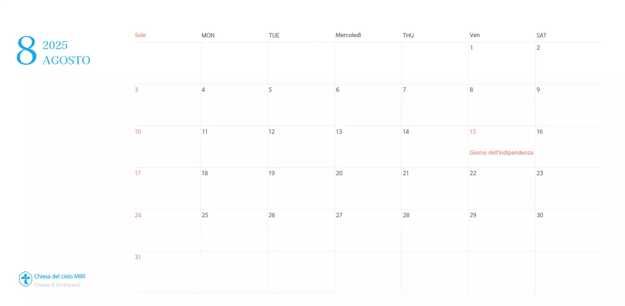 Calendario ecclesiastico blu di concezione moderna