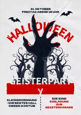 Cyberpunk-Halloween-Party-Anzeige in Rot und Schwarz