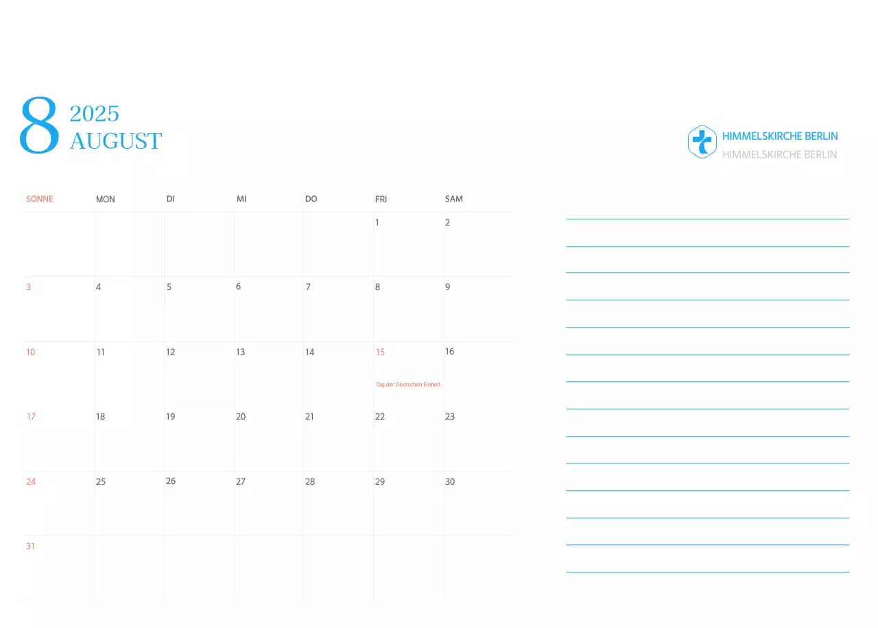 Blaues modernes Konzept Kirchenkalender