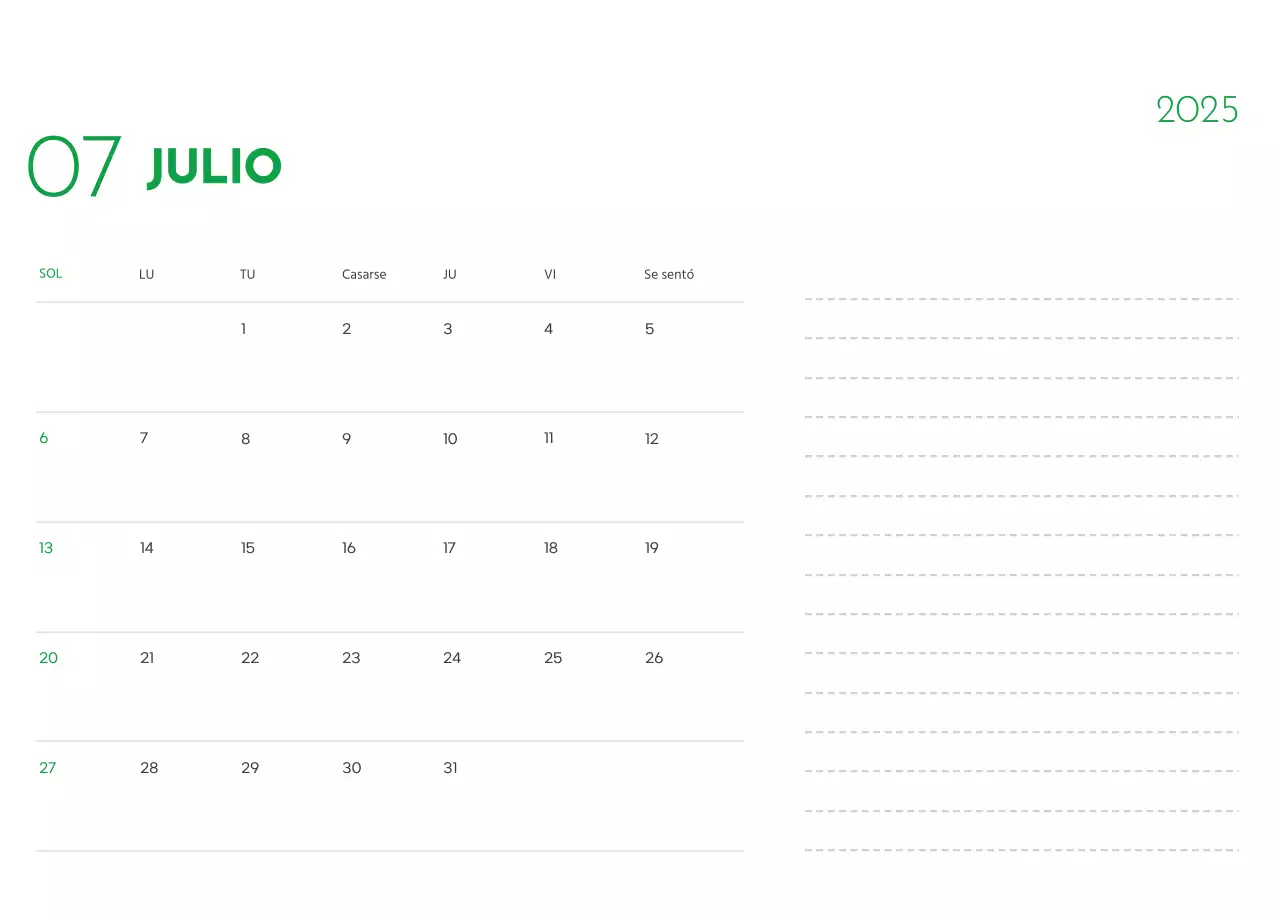 Un calendario con una foto de un cachorro y un bonito mensaje en color verde