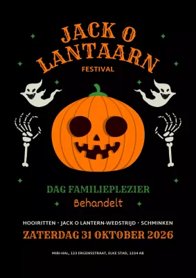 Zwart-oranje advertentie voor een leuk Halloween pompoensnij-evenement